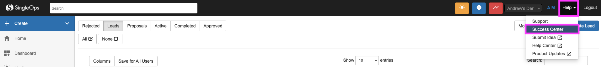 SingleOps In-App Success Center – SingleOps